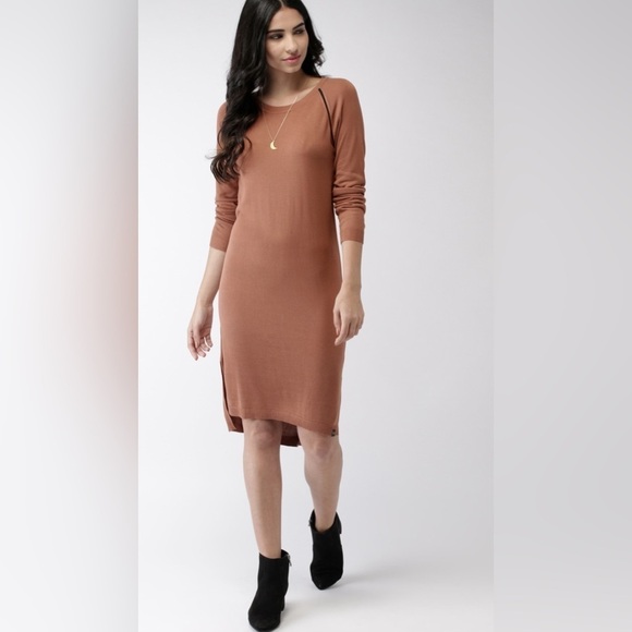 Scotch & Soda Maison Scotch Women’s Knit Crewneck Sweater Dress Brown Sz S - Picture 1 of 13